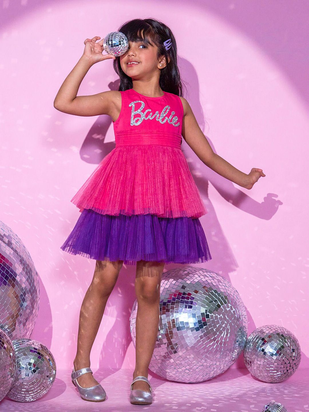 LIL DRAMA Girls Barbie Cotton Layerd Fit & Flare Dress-picture-32