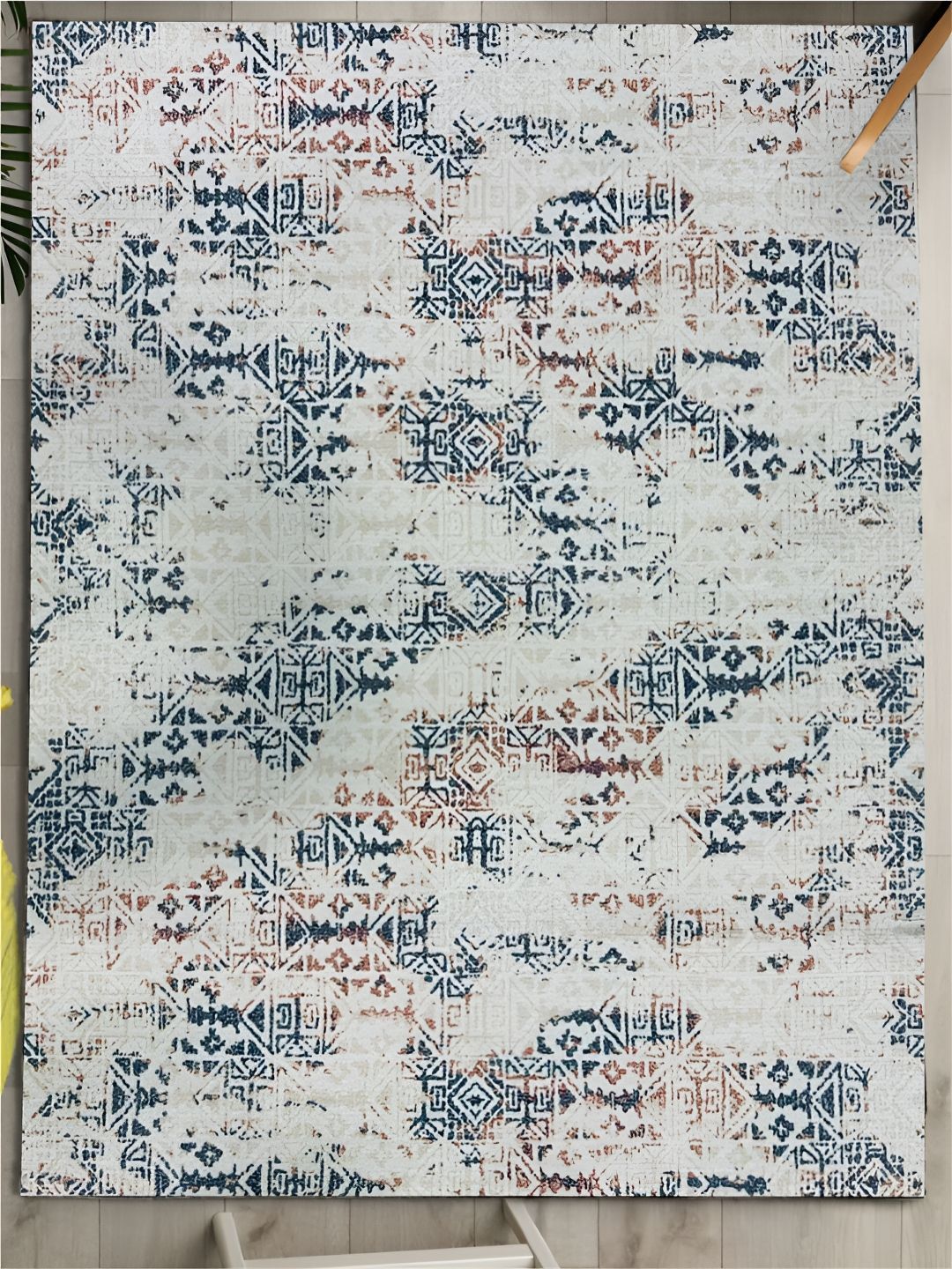 URBAN SPACE Grey & Blue Geometric Printed Vintage Anti-Skid Carpet-image-44