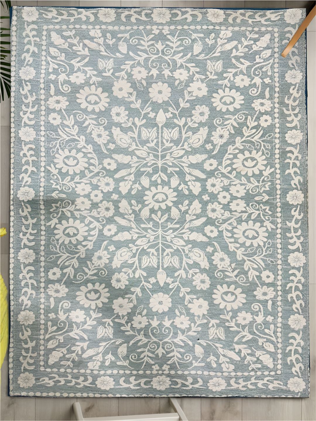 URBAN SPACE Grey & Off White Floral Printed Vintage Anti-Skid Carpet-picture-47