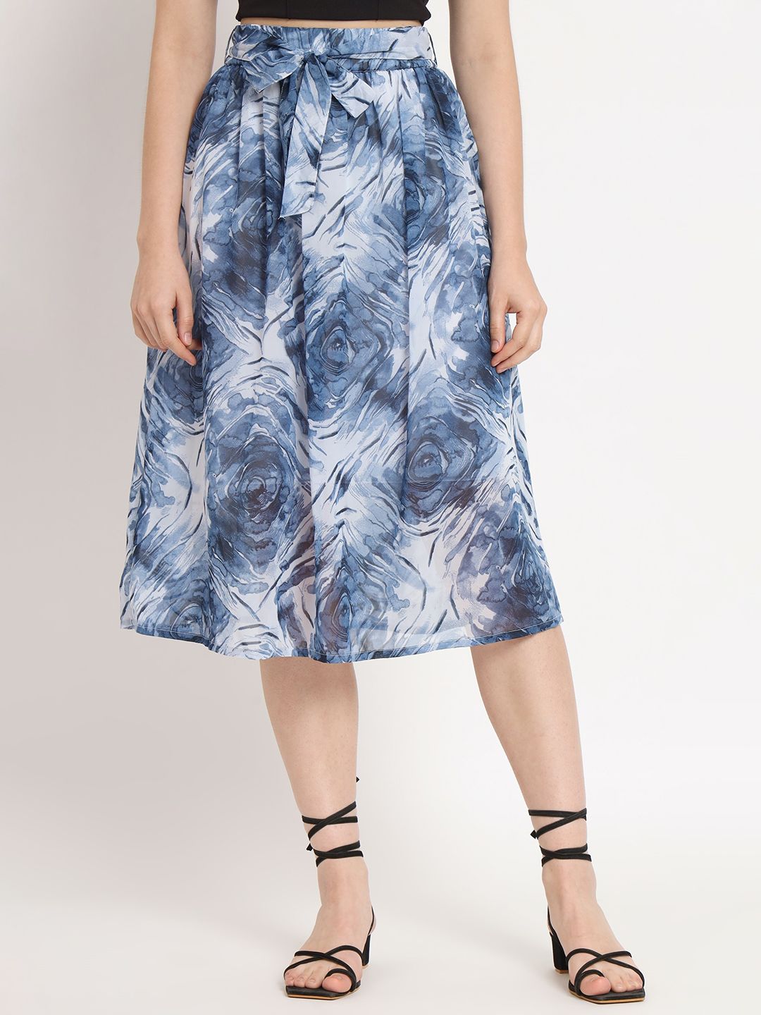 NUEVOSDAMAS Floral Printed A-Line Midi Skirt with Tie Up Belt-picture-16