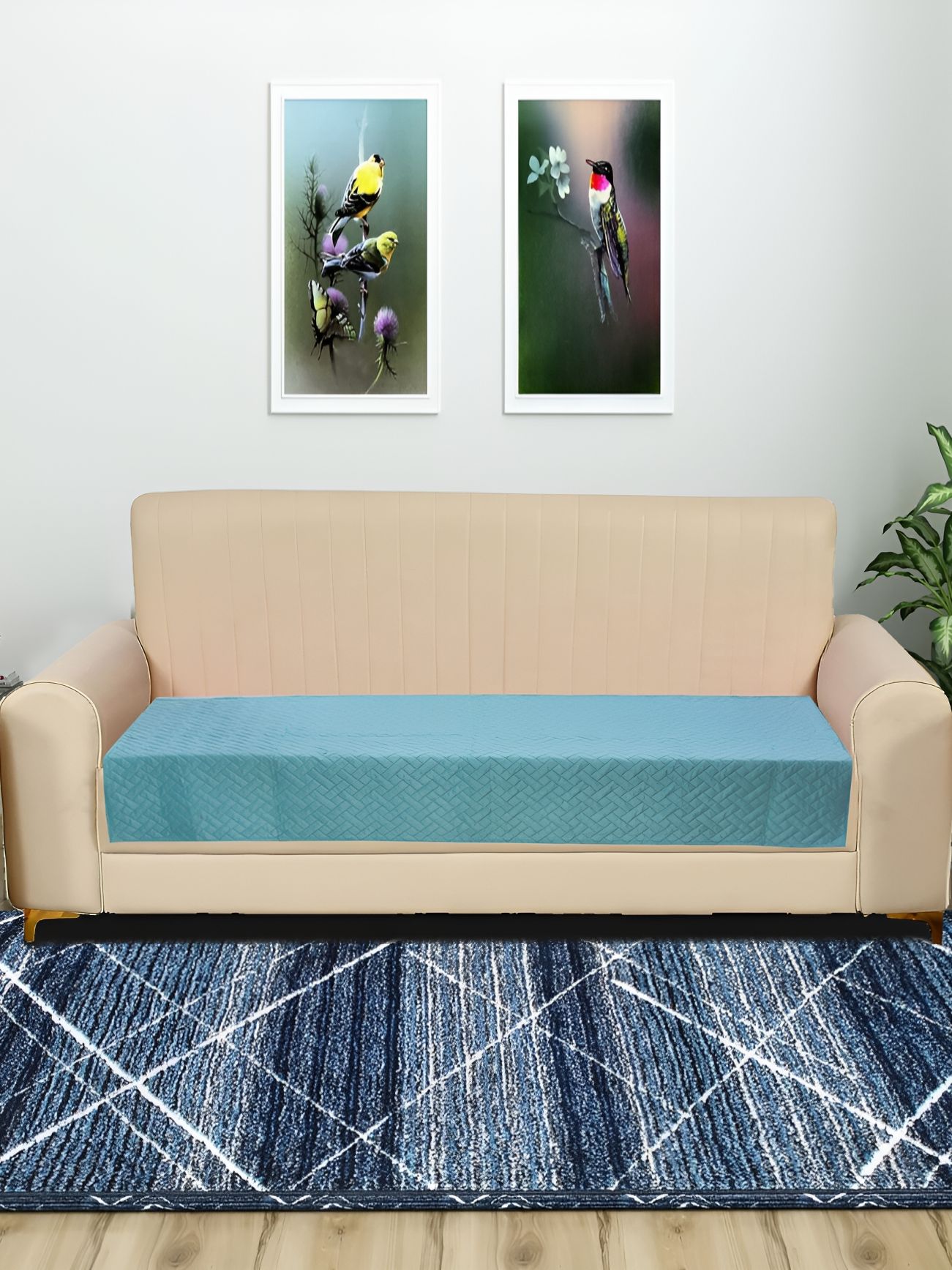 RRC Turquoise Blue Solid Velvet 3 Pieces Sofa Cover-image-23