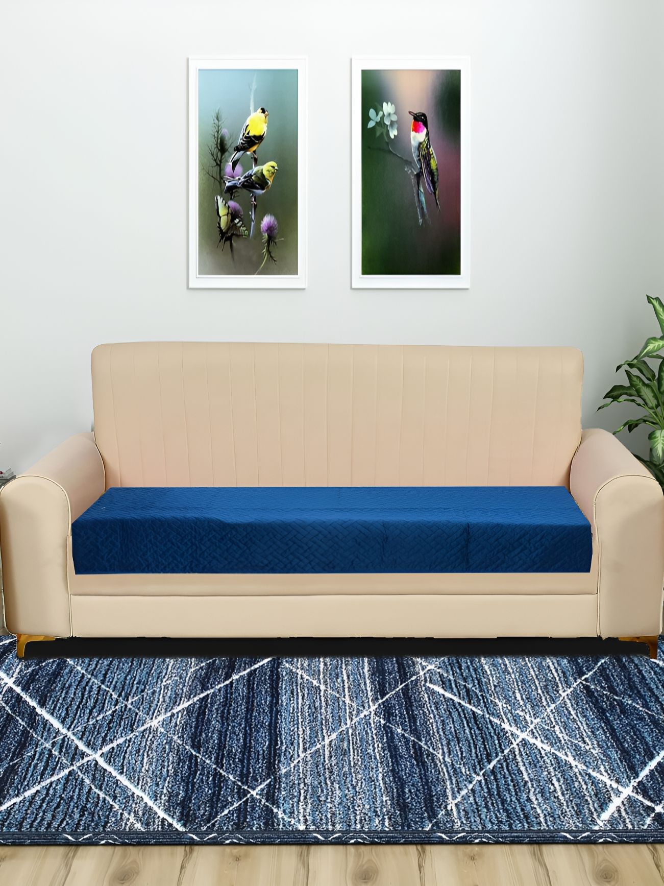 RRC Blue Solid Velvet 3 Seater Sofa Cover-image-44