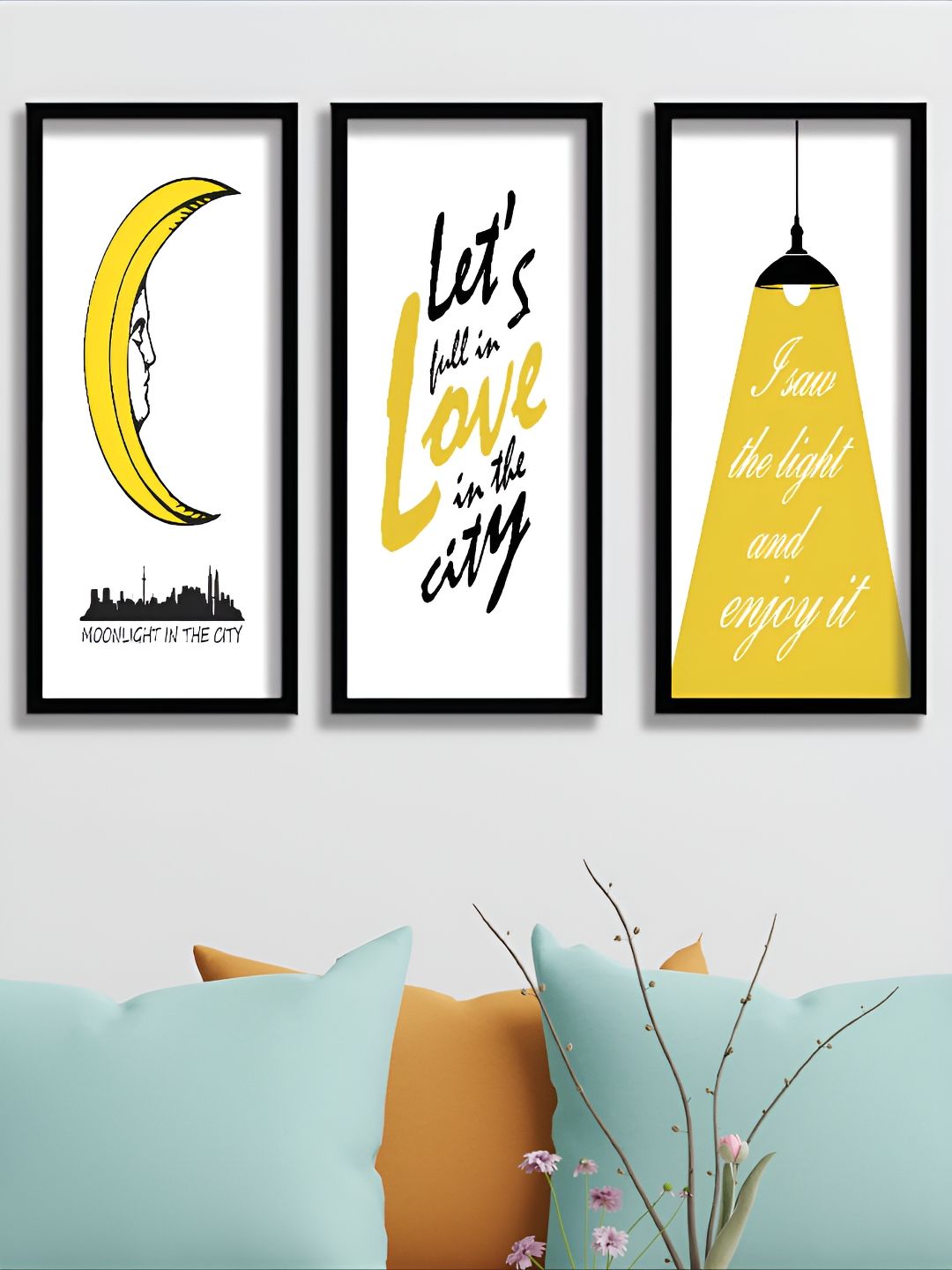 Aura Yellow & White 3 Pieces Wall Paintings-picture-16