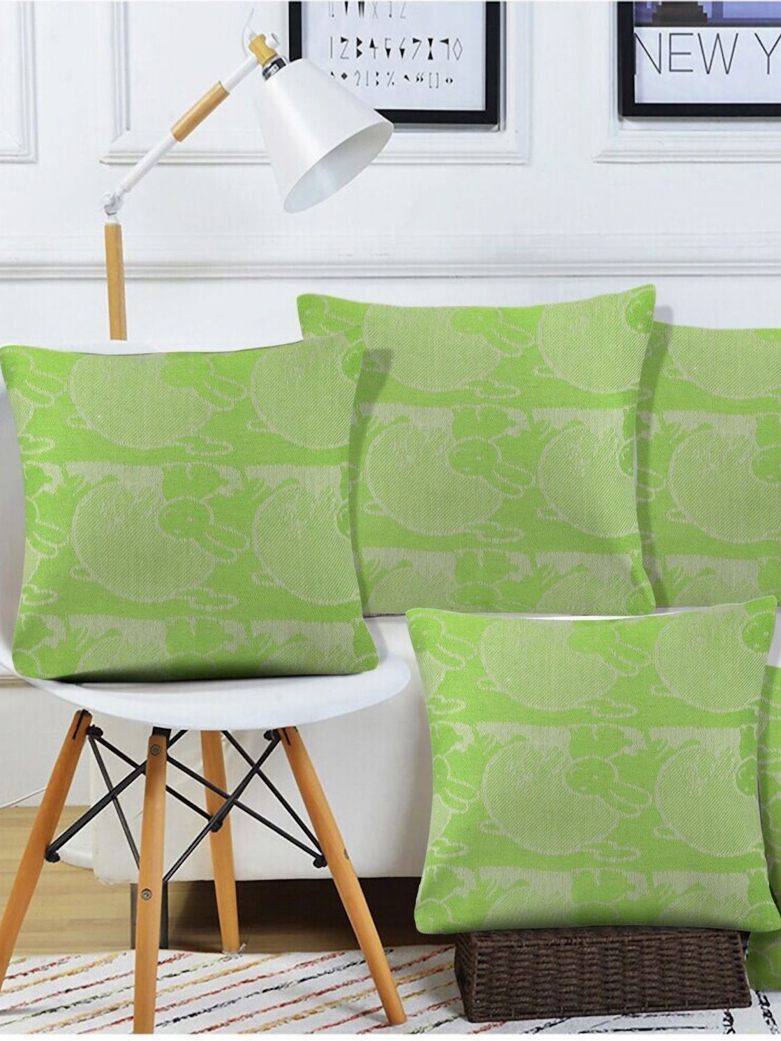 KLOTTHE Set of 5 Green Cartoon Characters Printed Square Cushion Covers-picture-37