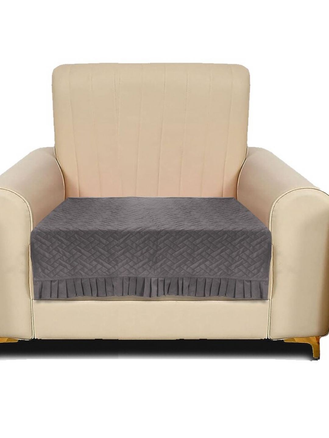 RRC Grey Velvet 1 Seater Sofa Cover with Frill-picture-12