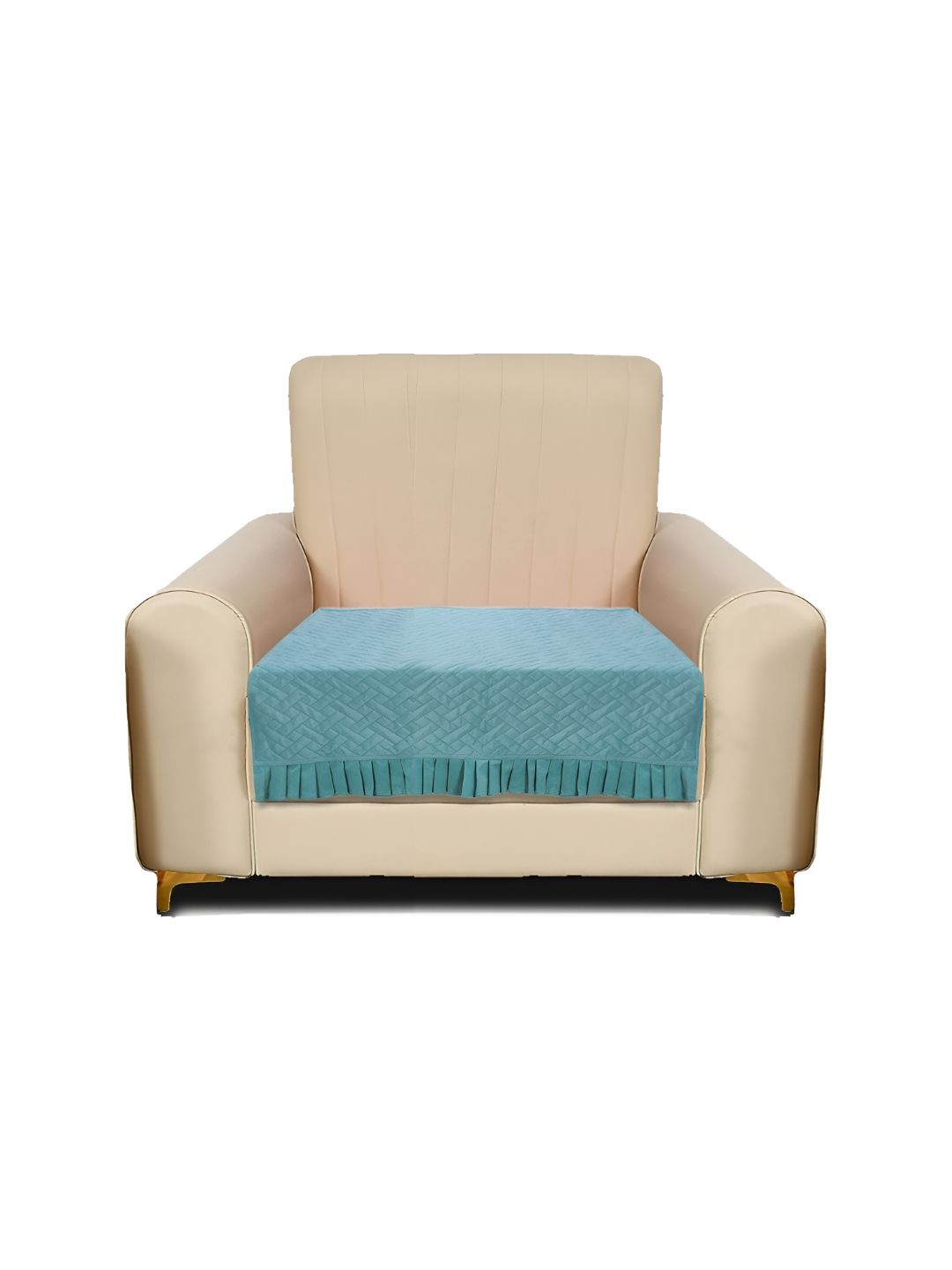 RRC Turquoise Blue Solid Velvet Single Seater Sofa Cover-picture-26