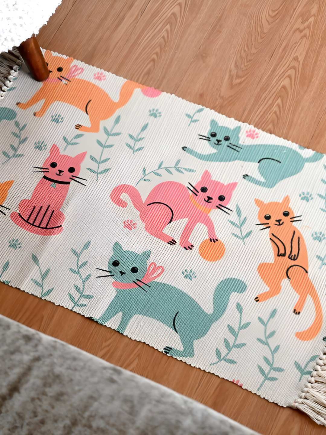 INDIAN HOME FAB Pink & White Cotton Anti-Skid Catie-Caty Printed Floor Mats & Dhurries-image-41