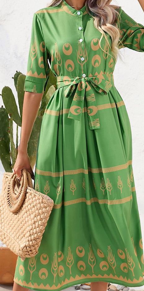 Buy StyleCast Women Geometric Printed Mandarin Collar A Line Midi Dress