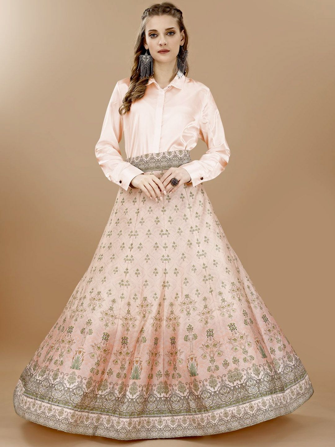 SAPTRANGI Printed  Flared Maxi Skirt-picture-22