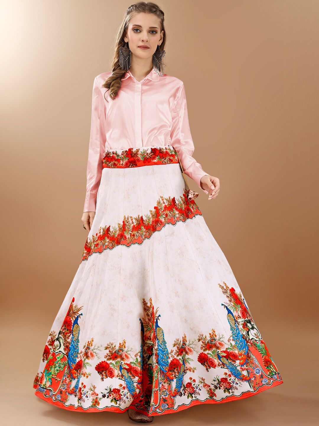 SAPTRANGI Floral Printed Flared Maxi Skirt-picture-28