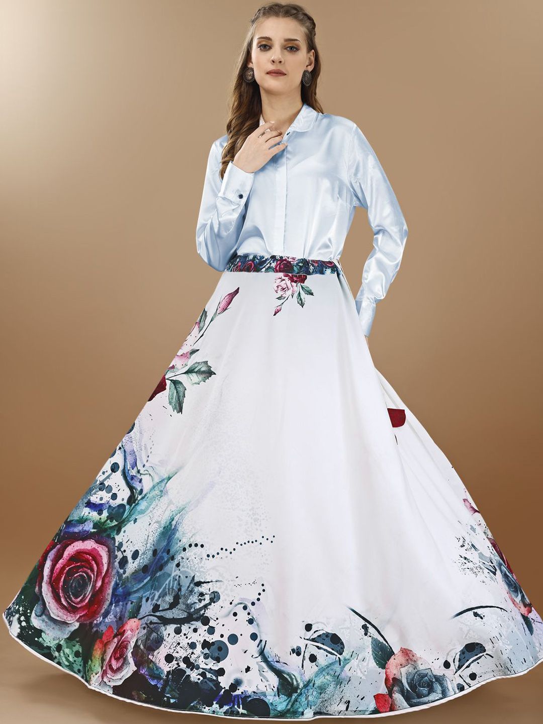 SAPTRANGI Floral Printed Flared Maxi Skirt-picture-21