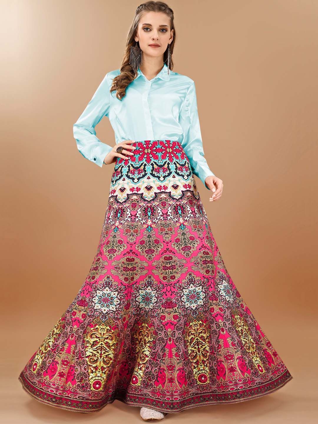 SAPTRANGI Floral Print Flared Maxi Skirt-picture-11