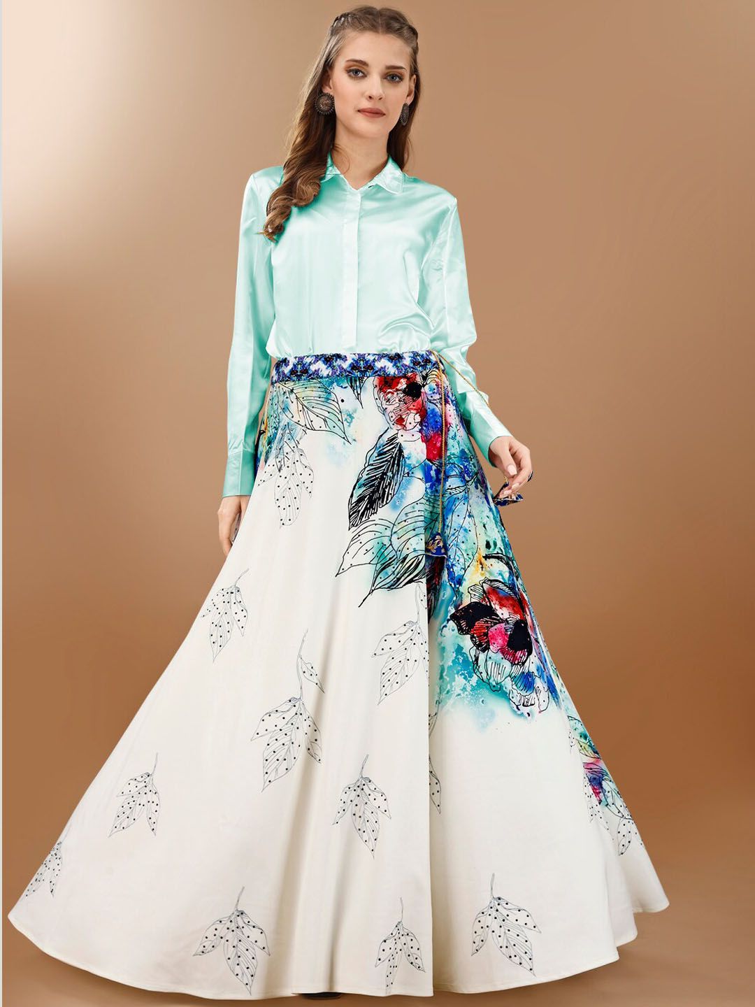 SAPTRANGI Floral Printed Flared Maxi Skirt-picture-17