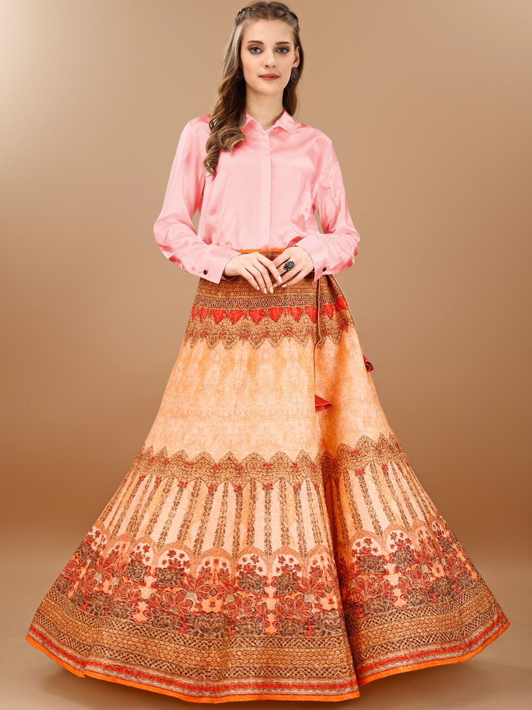 SAPTRANGI Printed Flared Maxi Skirt-picture-50