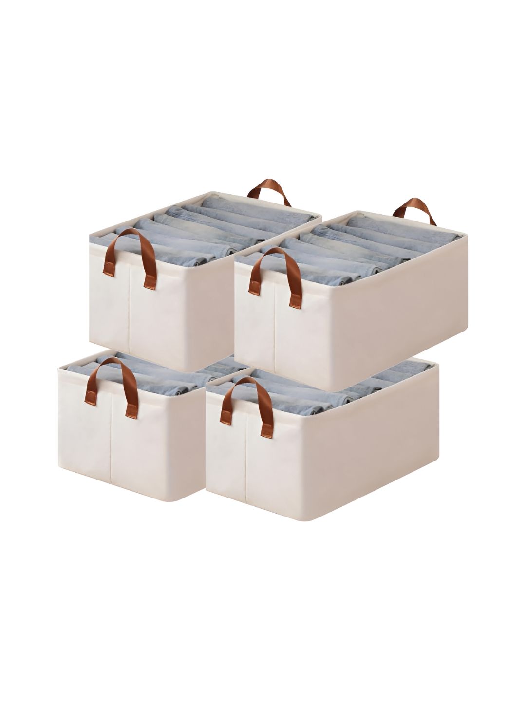 HOUSE OF QUIRK Beige 4 Pieces Regular Multi-Utility Organisers-picture-26