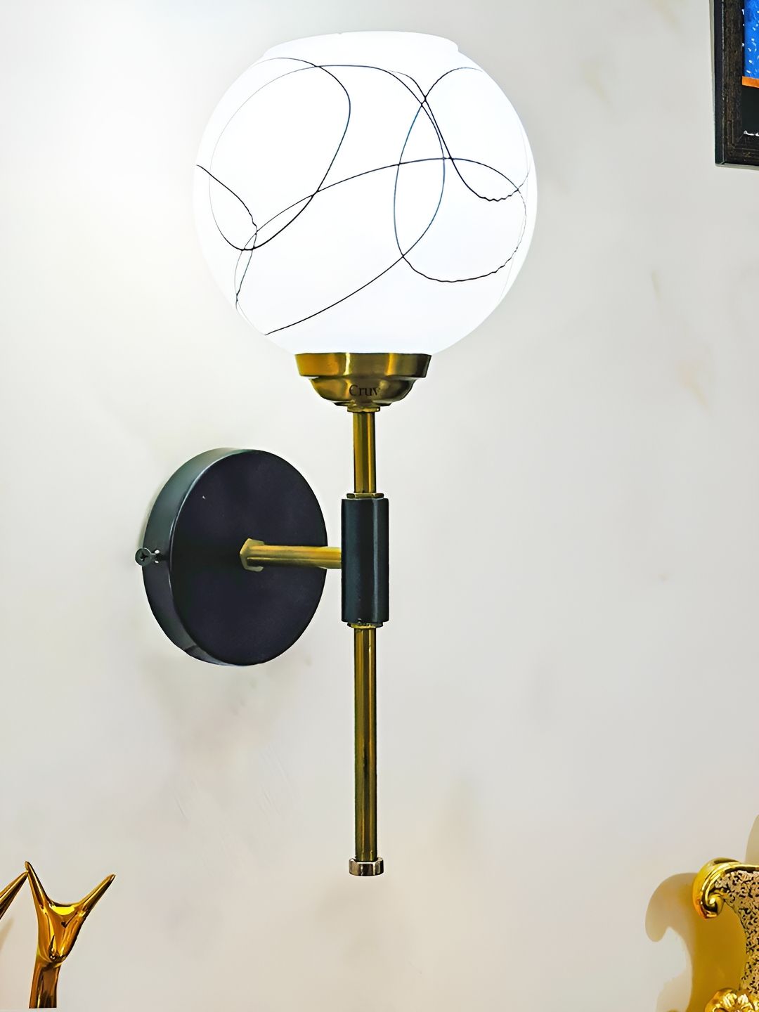 Cruv Gold-Toned & white Abstract Printed Spherical Shaped Contemporary Metal Wall Lamp-picture-53