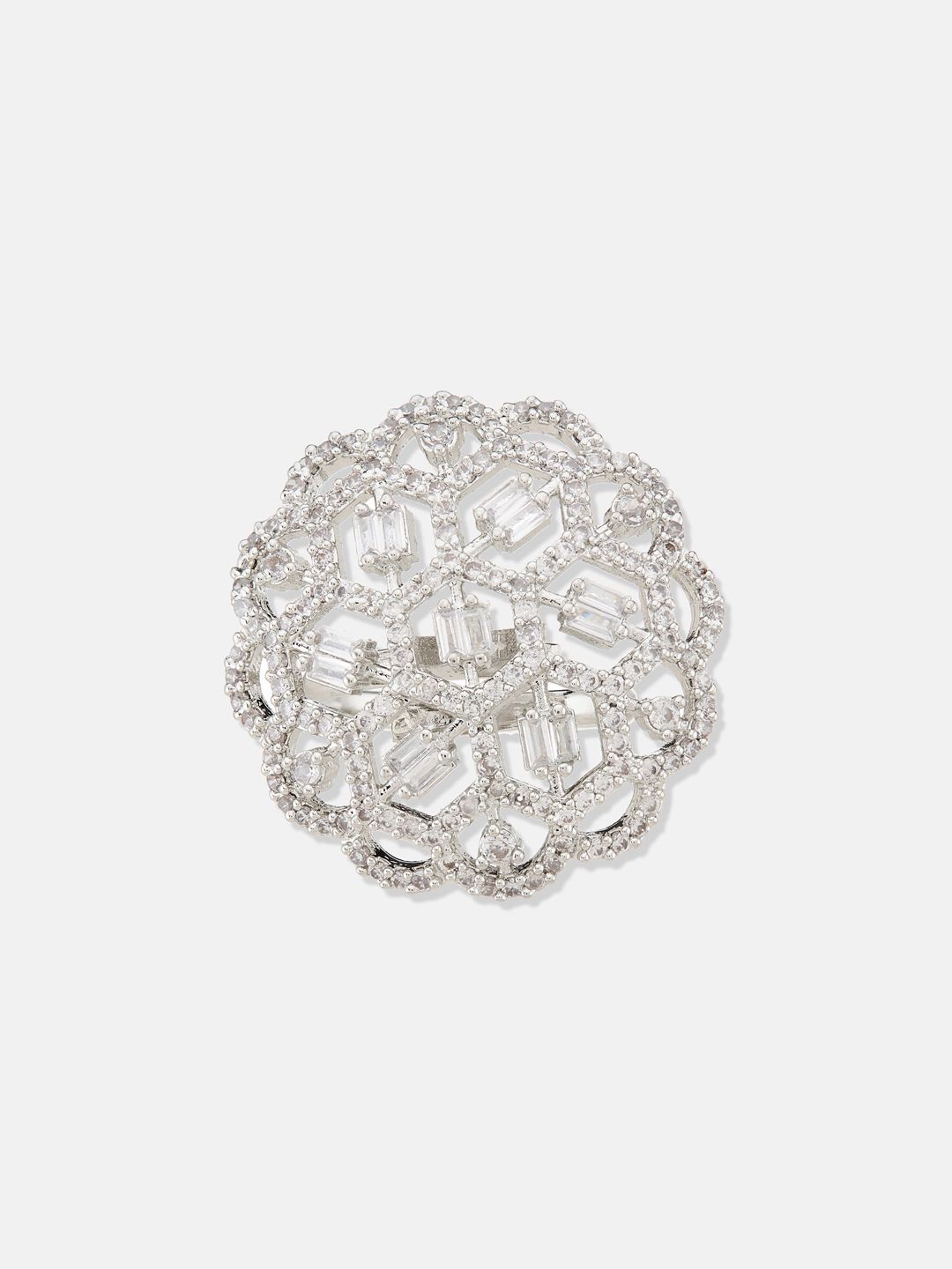 ATIBELLE Women Set of 2 Silver-Plated CZ-Studded Finger Rings