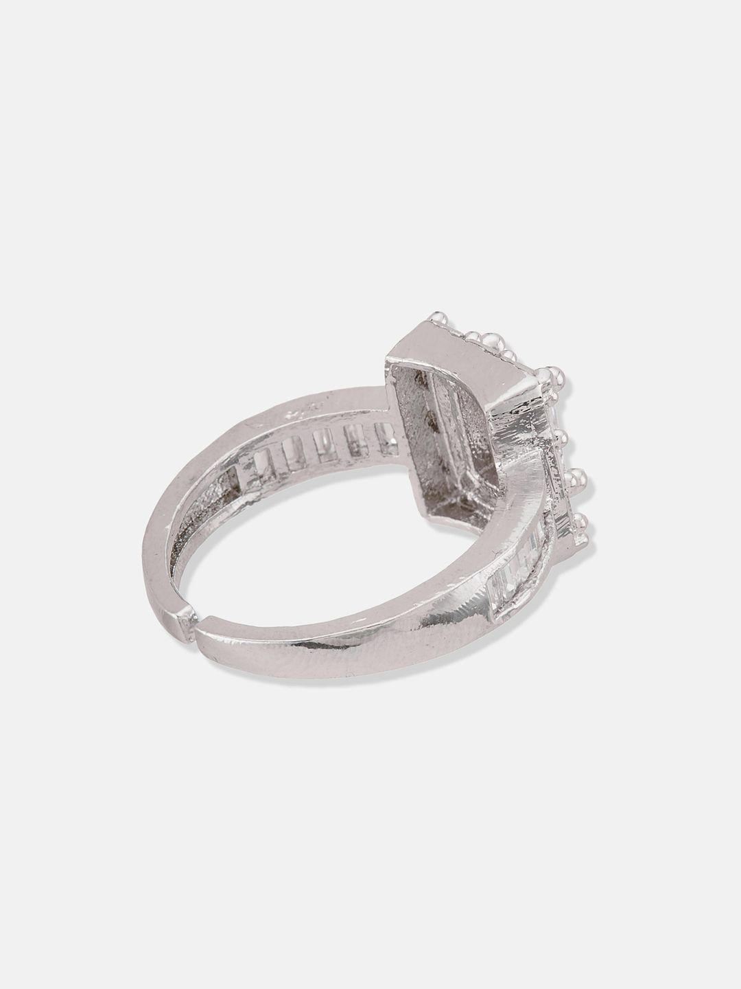 ATIBELLE Women Set of 2 Silver-Plated CZ-Studded Finger Rings