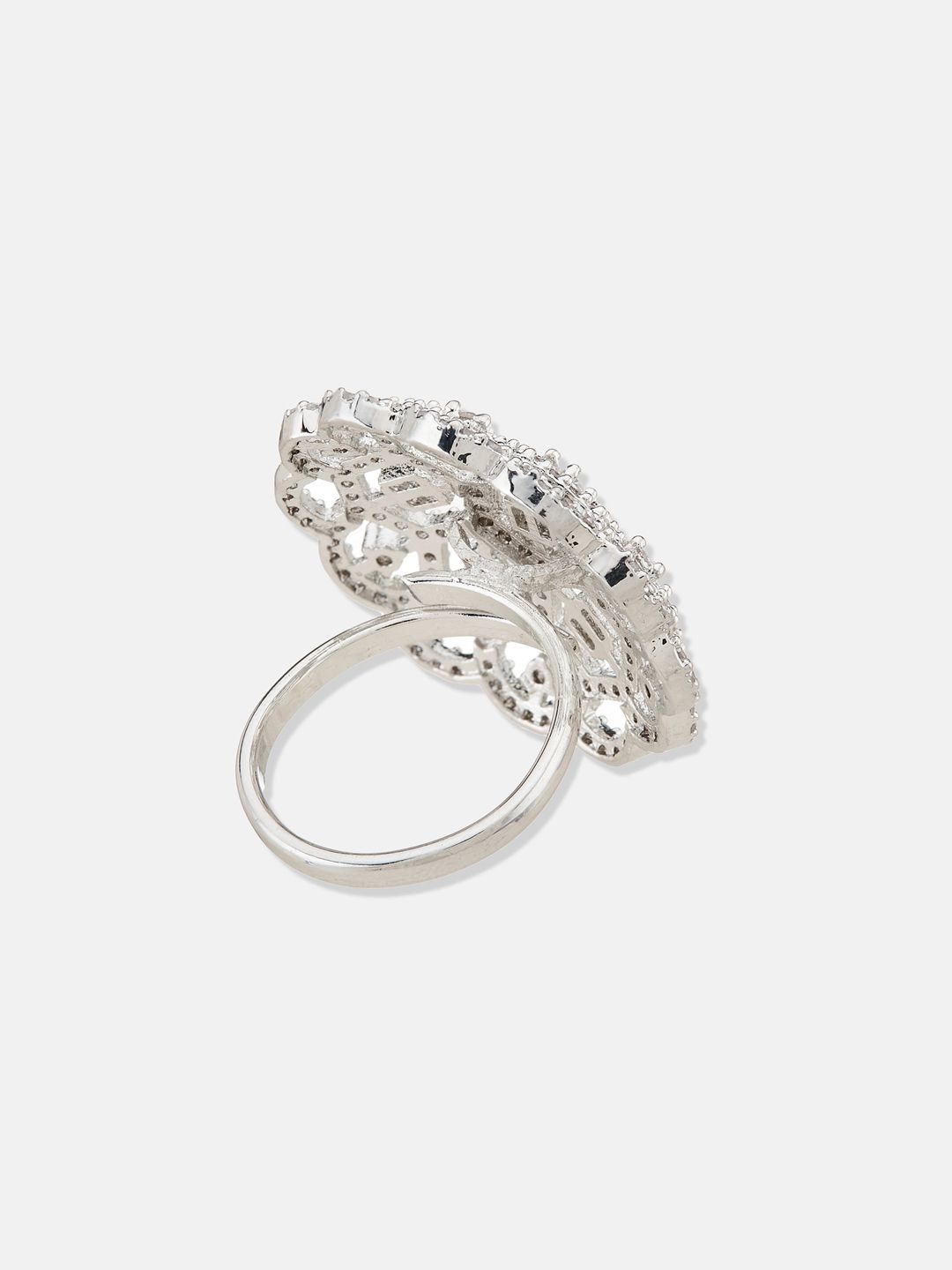 ATIBELLE Women Set of 2 Silver-Plated CZ-Studded Finger Rings