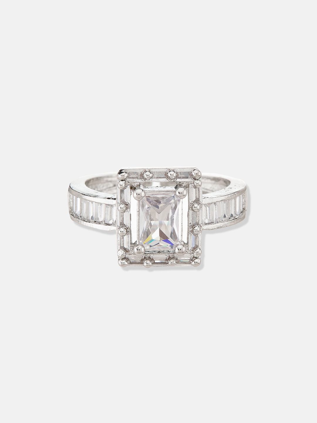 ATIBELLE Women Set of 2 Silver-Plated CZ-Studded Finger Rings