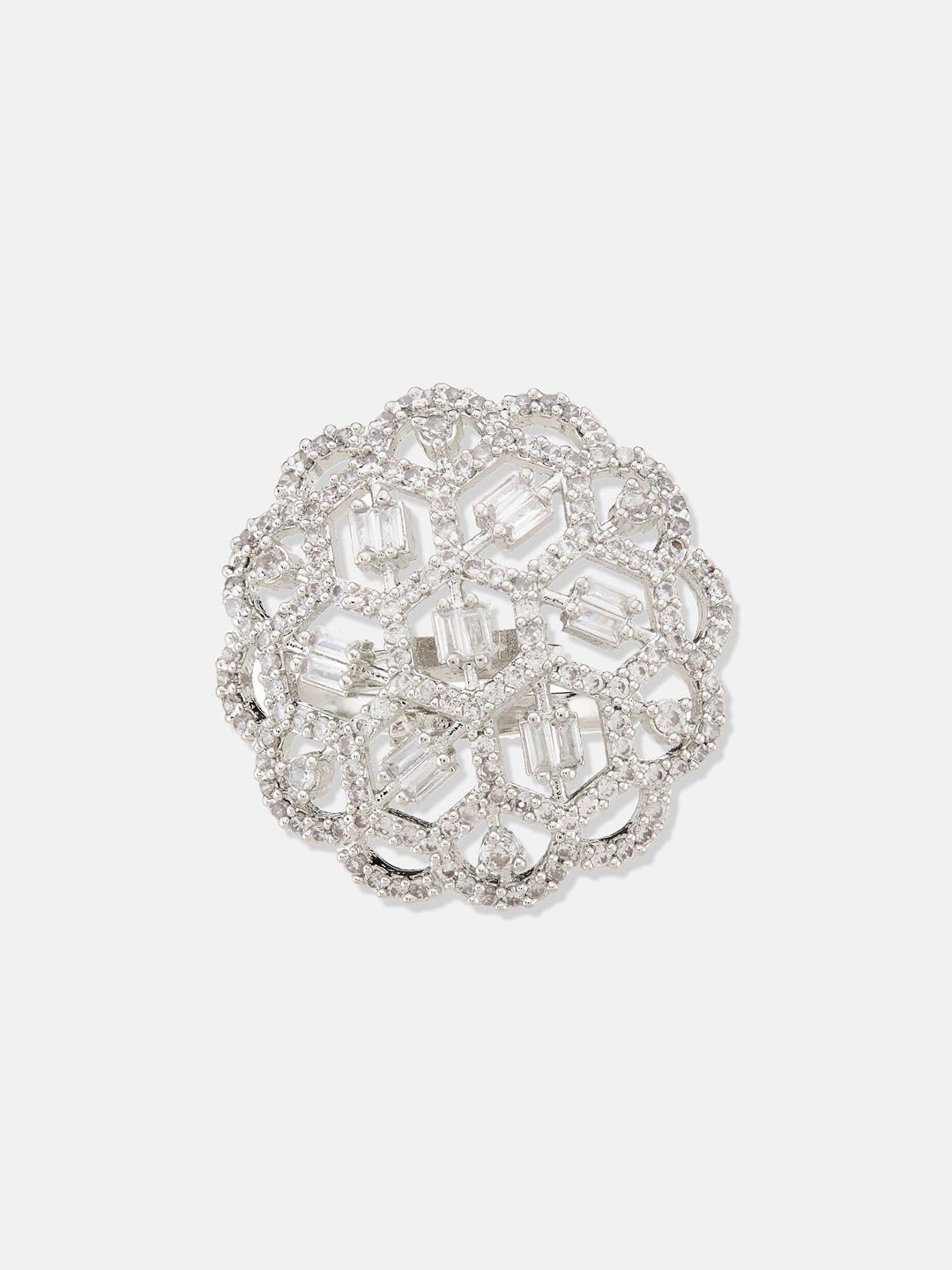 ATIBELLE Women Set of 3 Silver-Plated CZ-Studded Finger Rings