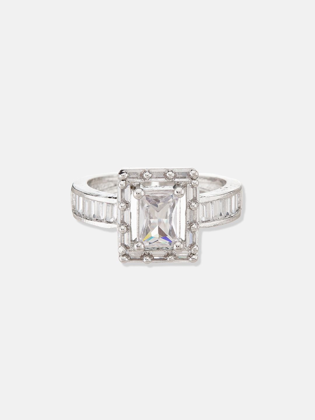 ATIBELLE Women Set of 3 Silver-Plated CZ-Studded Finger Rings