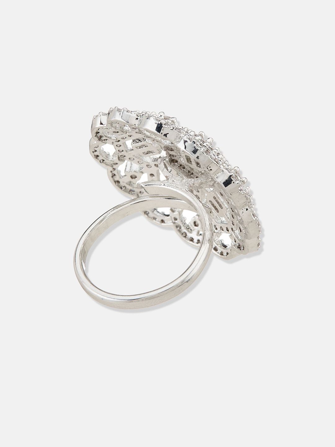 ATIBELLE Women Set of 2 Silver-Plated CZ-Studded Finger Rings