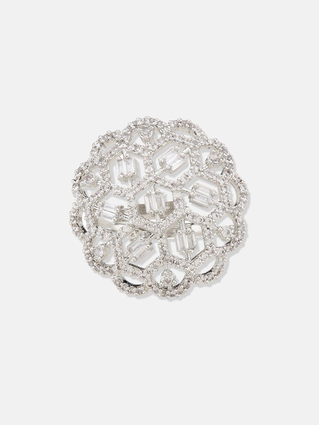 ATIBELLE Women Set of 2 Silver-Plated CZ-Studded Finger Rings