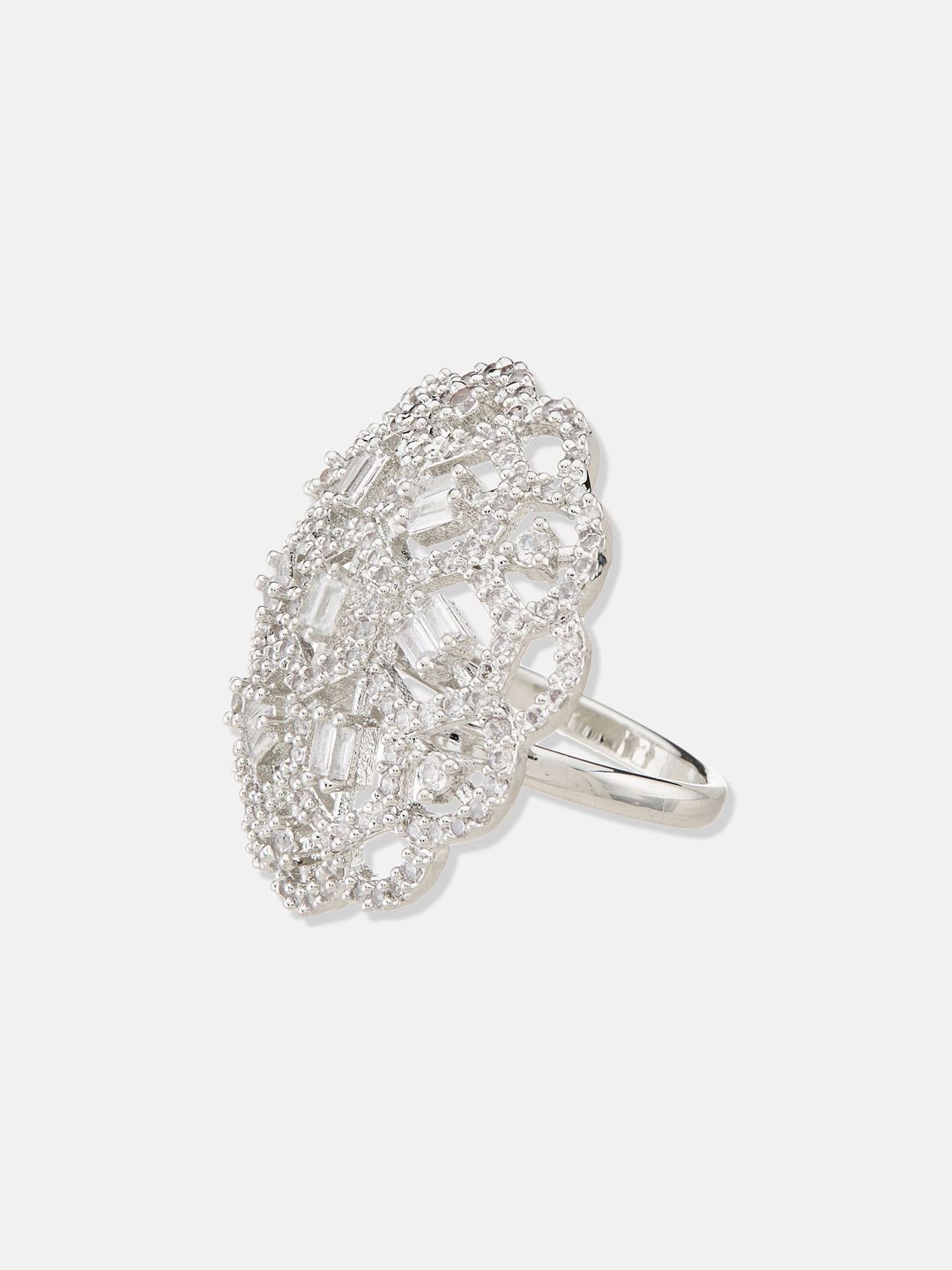 ATIBELLE Women Silver-Plated CZ-Studded Finger Ring