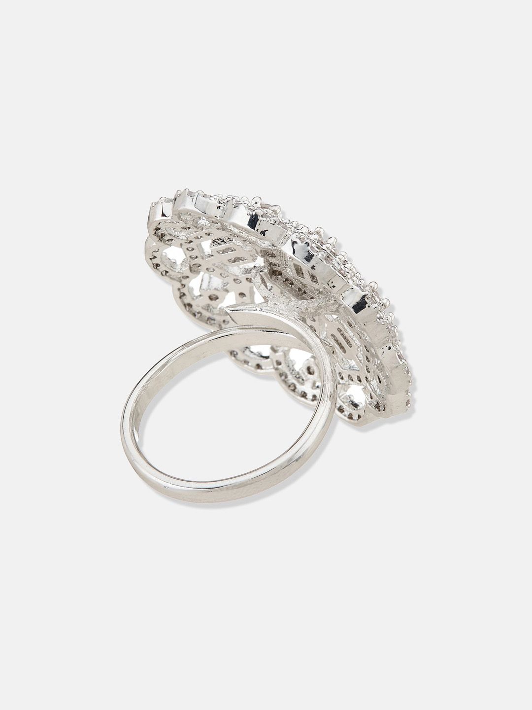 ATIBELLE Women Silver-Plated CZ-Studded Finger Ring