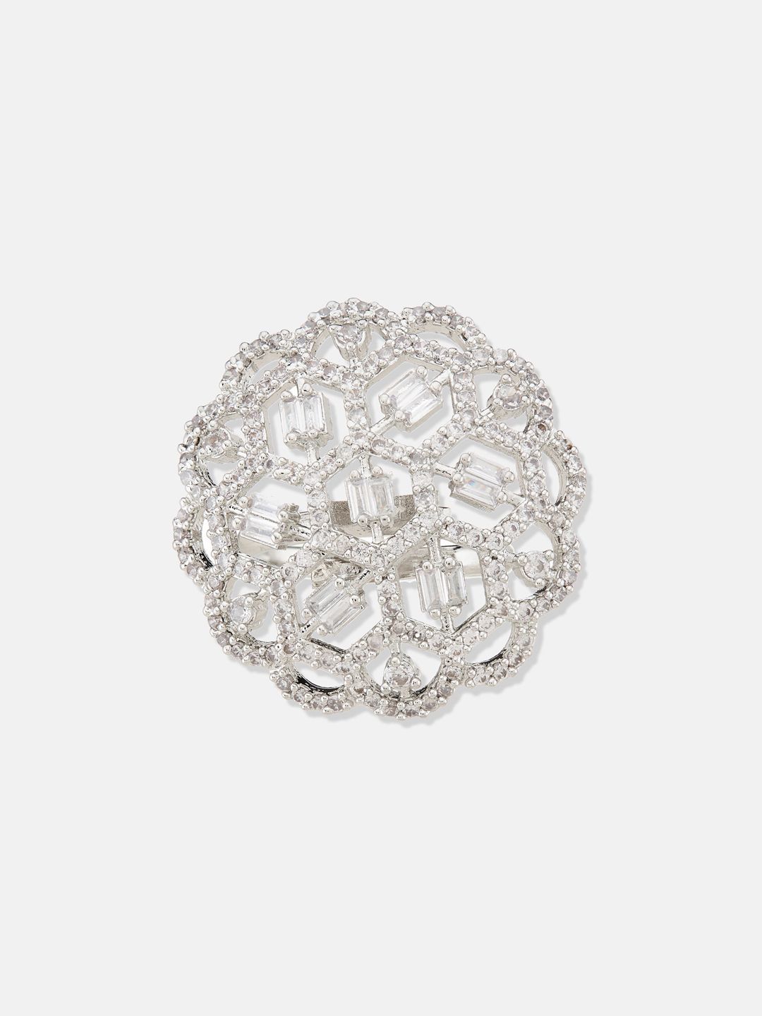 ATIBELLE Women Silver-Plated CZ-Studded Finger Ring