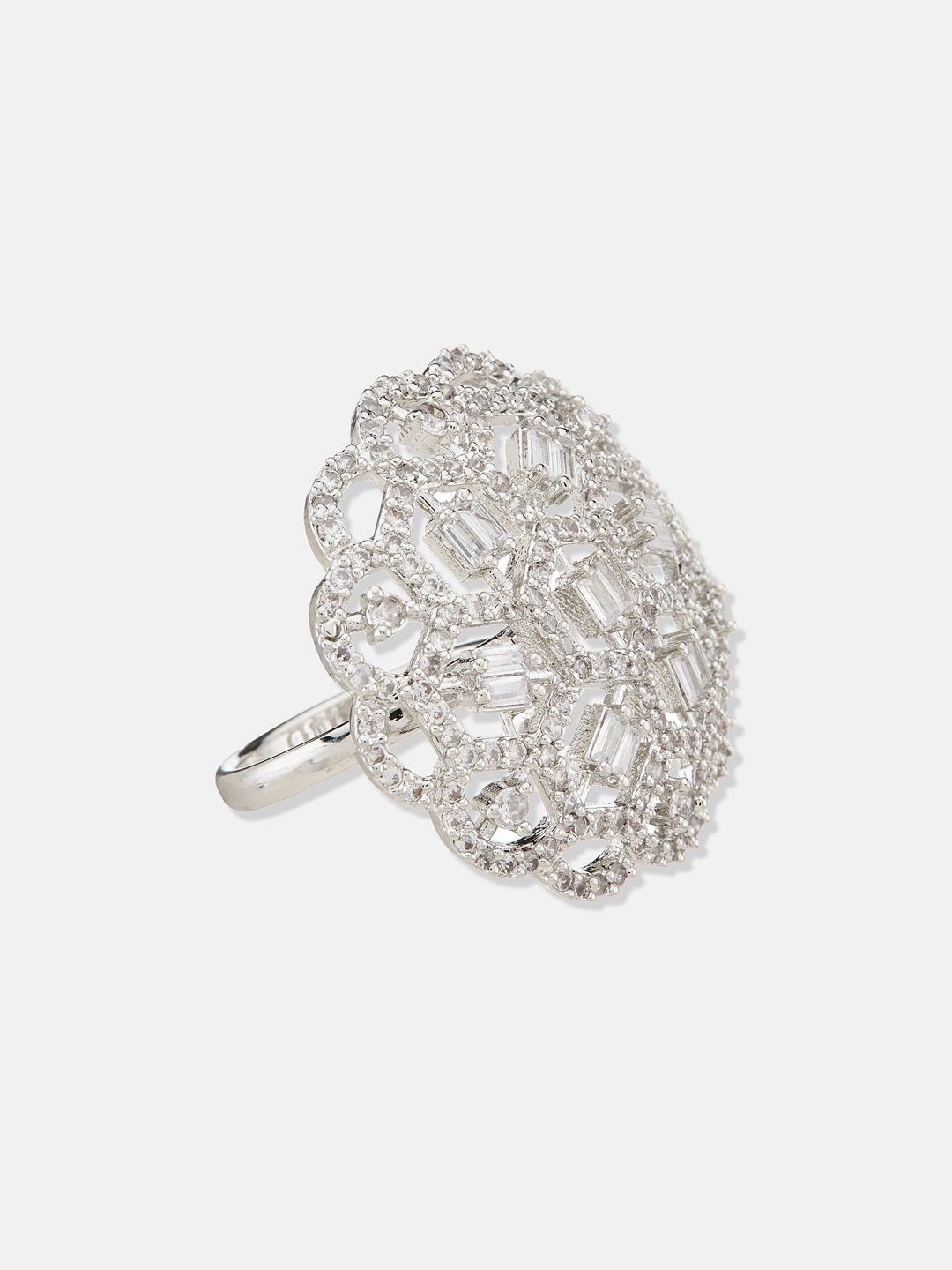 ATIBELLE Women Silver-Plated CZ-Studded Finger Ring