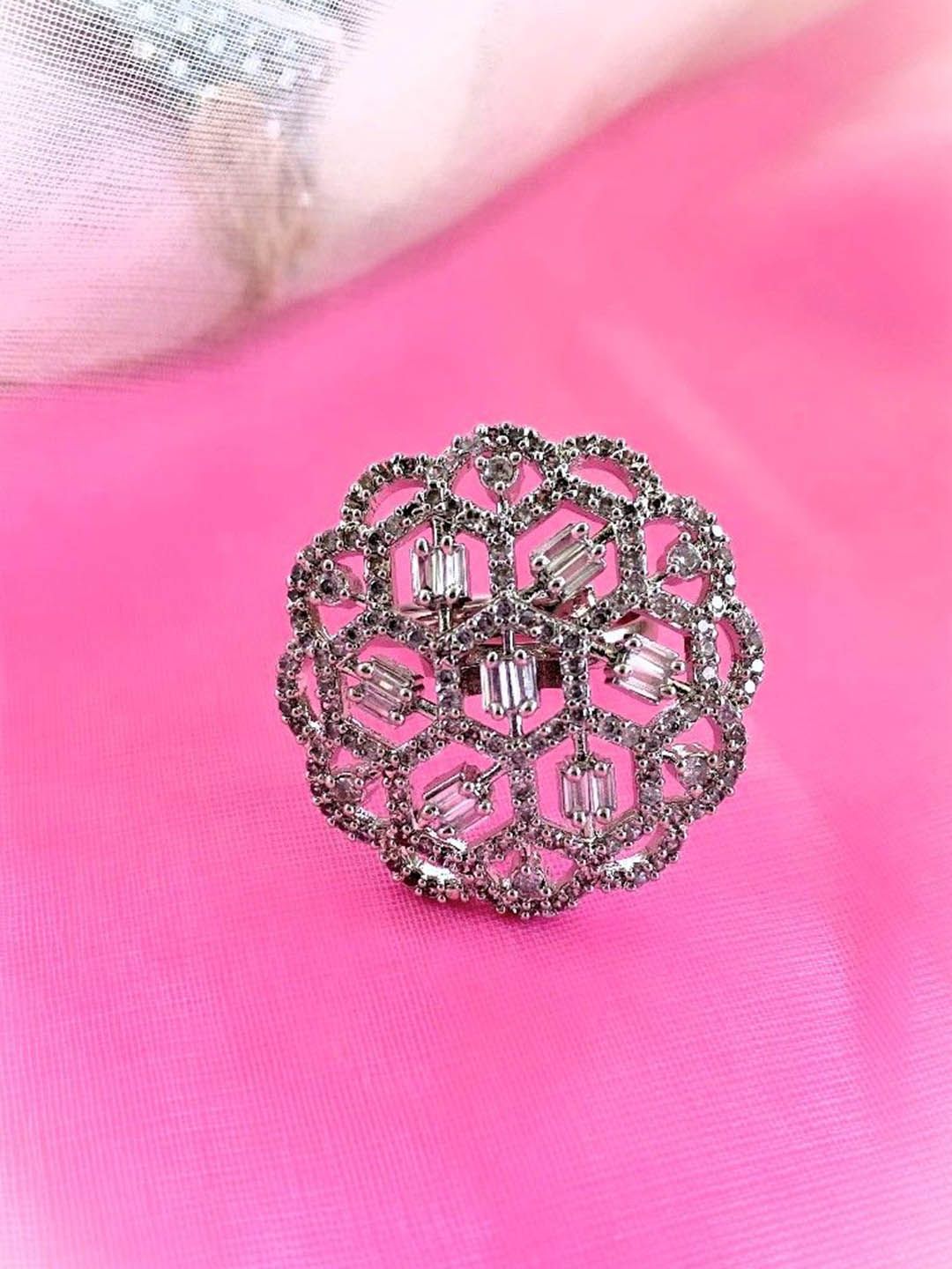 ATIBELLE Women Silver-Plated CZ-Studded Finger Ring