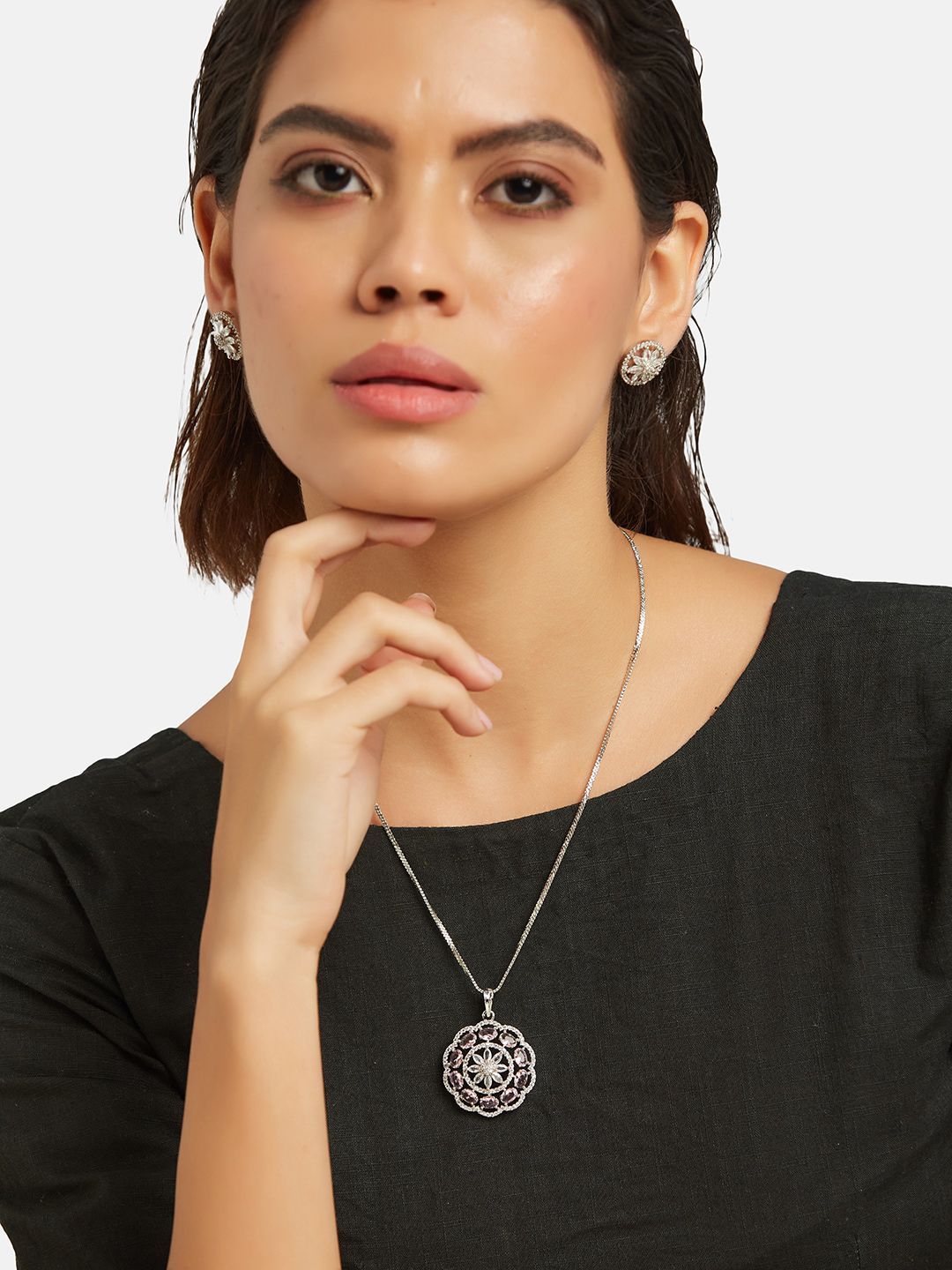 ATIBELLE Silver-Plated CZ-Studded Jewellery Set