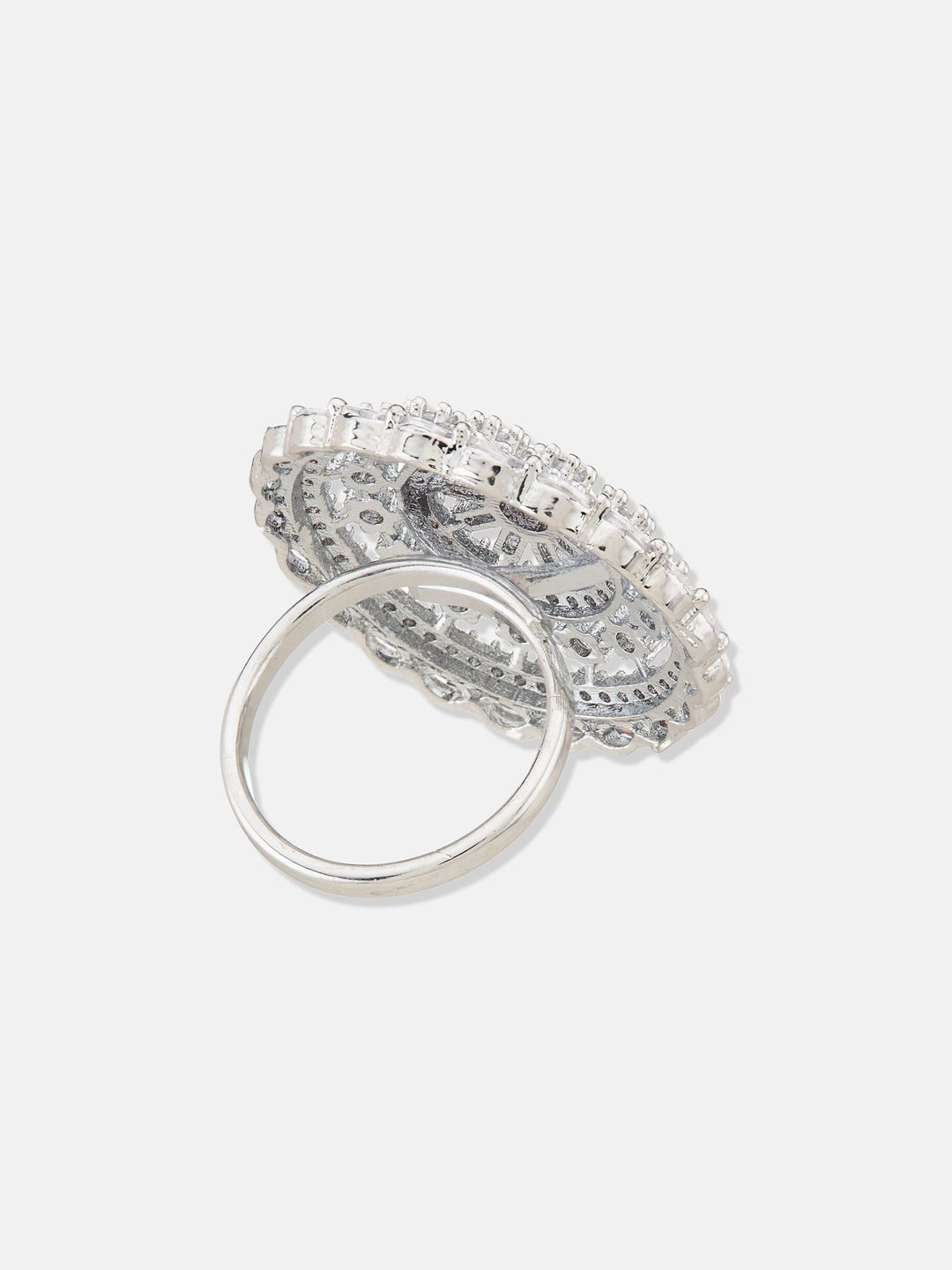 ATIBELLE Women Set of 2 Silver-Plated CZ-Studded Finger Rings