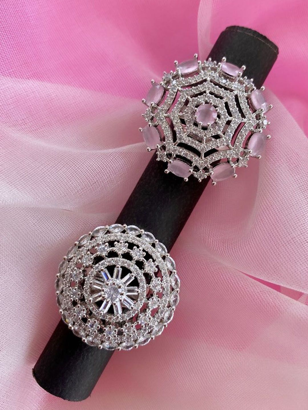ATIBELLE Women Set of 2 Silver-Plated CZ-Studded Finger Rings