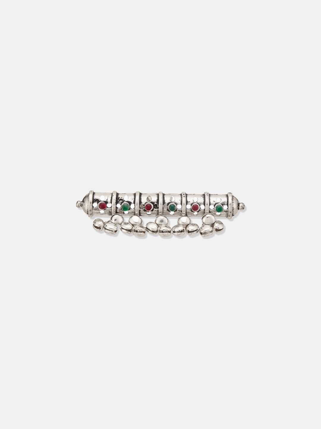 ATIBELLE Women German Silver-Plated Stone Studded Ghunghroo Beaded Finger Ring