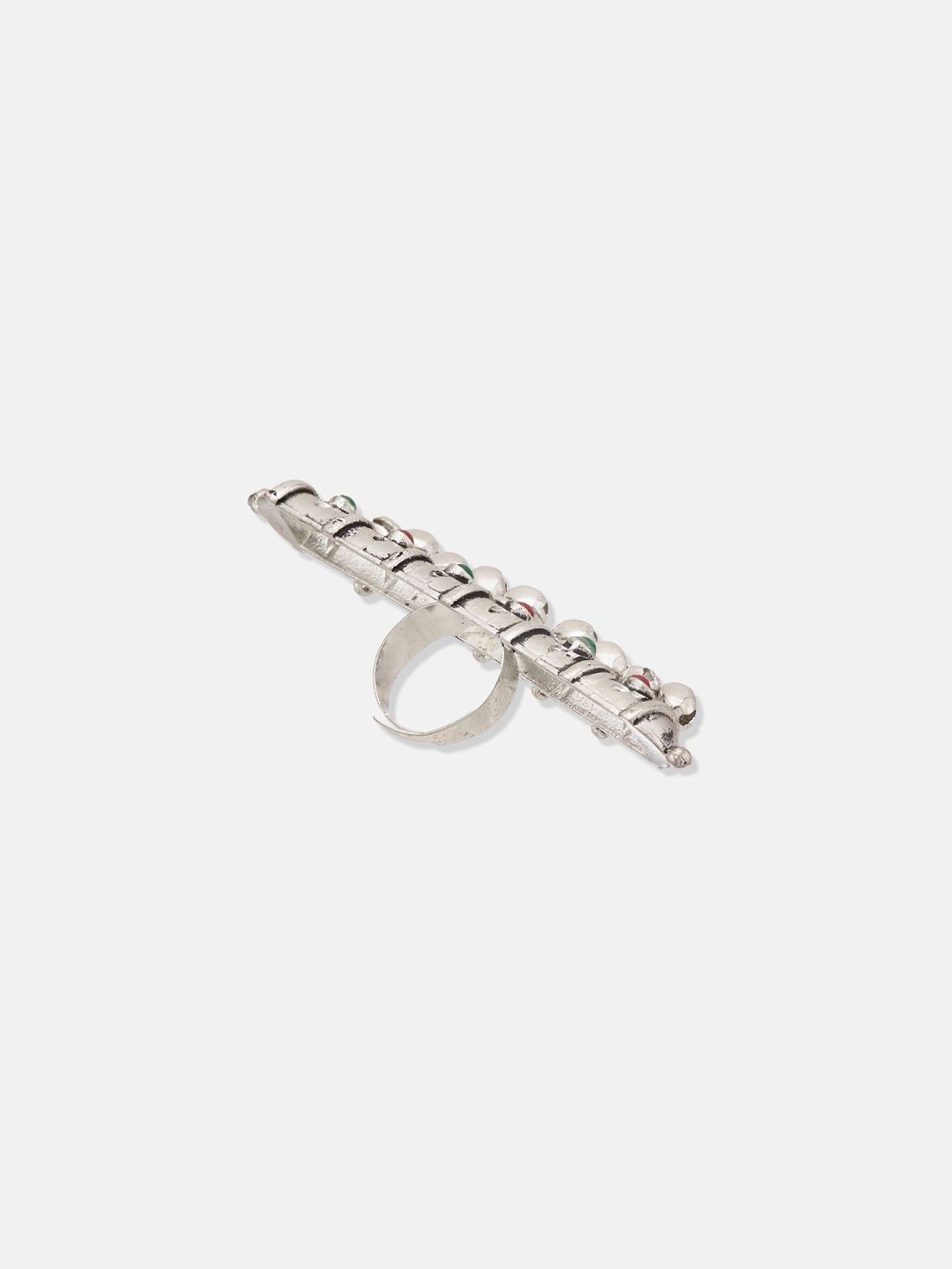 ATIBELLE Women German Silver-Plated Stone Studded Ghunghroo Beaded Finger Ring