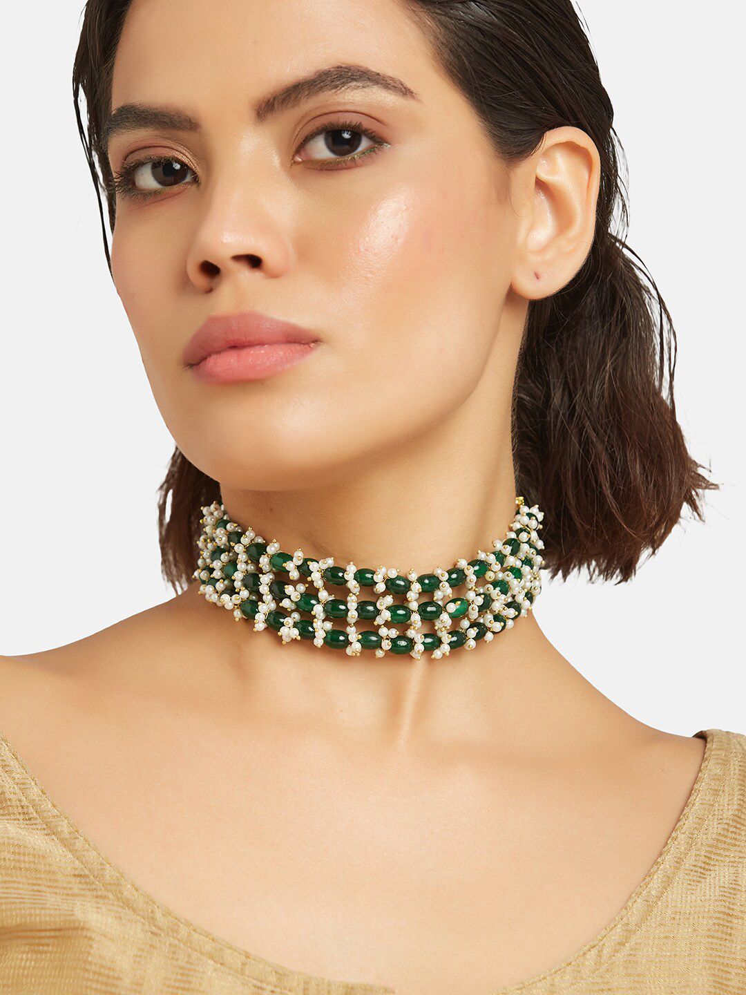 ATIBELLE Beaded Gold-Plated Choker Necklace