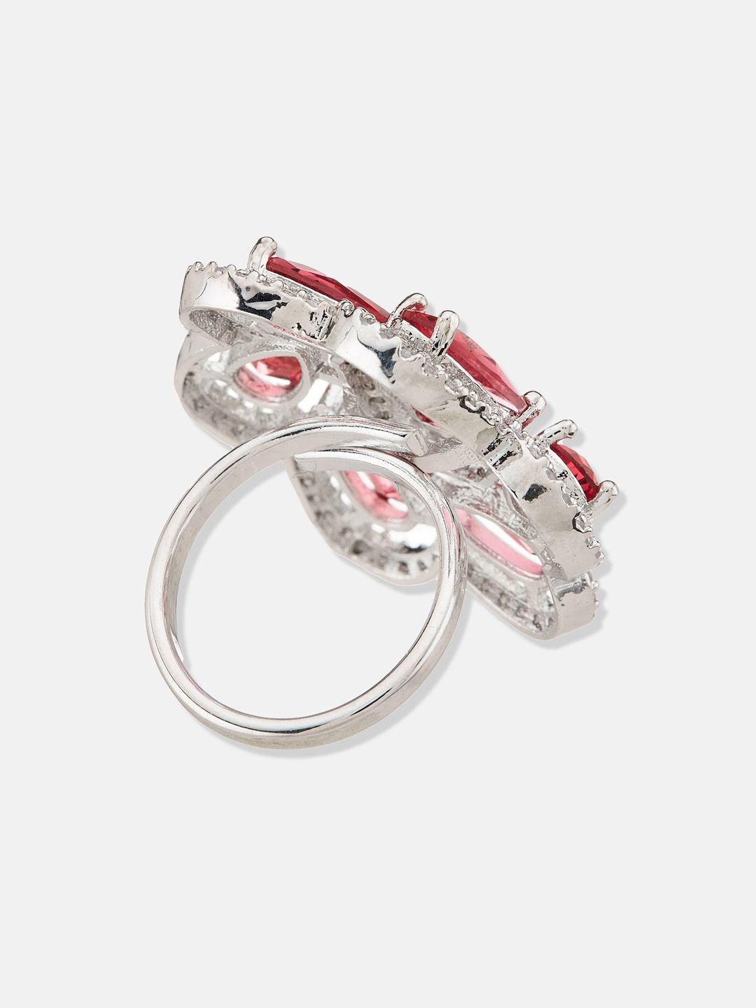 ATIBELLE Women Set Of 2 Silver-Plated CZ-Studded Finger Rings