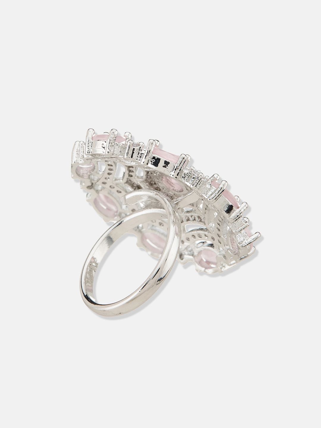 ATIBELLE Women Set Of 2 Silver-Plated CZ-Studded Finger Rings