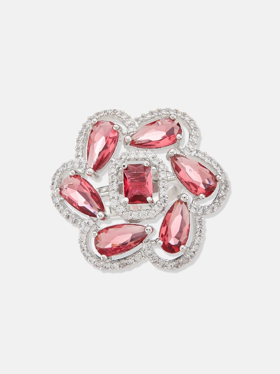 ATIBELLE Women Set Of 2 Silver-Plated CZ-Studded Finger Rings