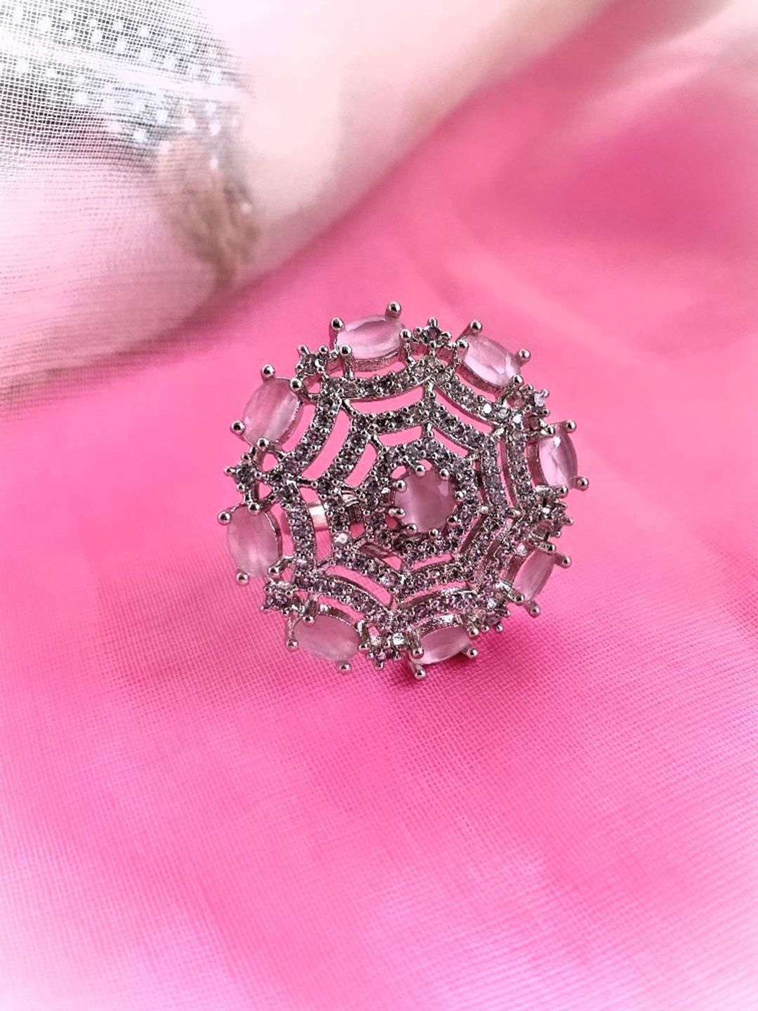 ATIBELLE Women Silver-Plated CZ-Studded Finger Rings