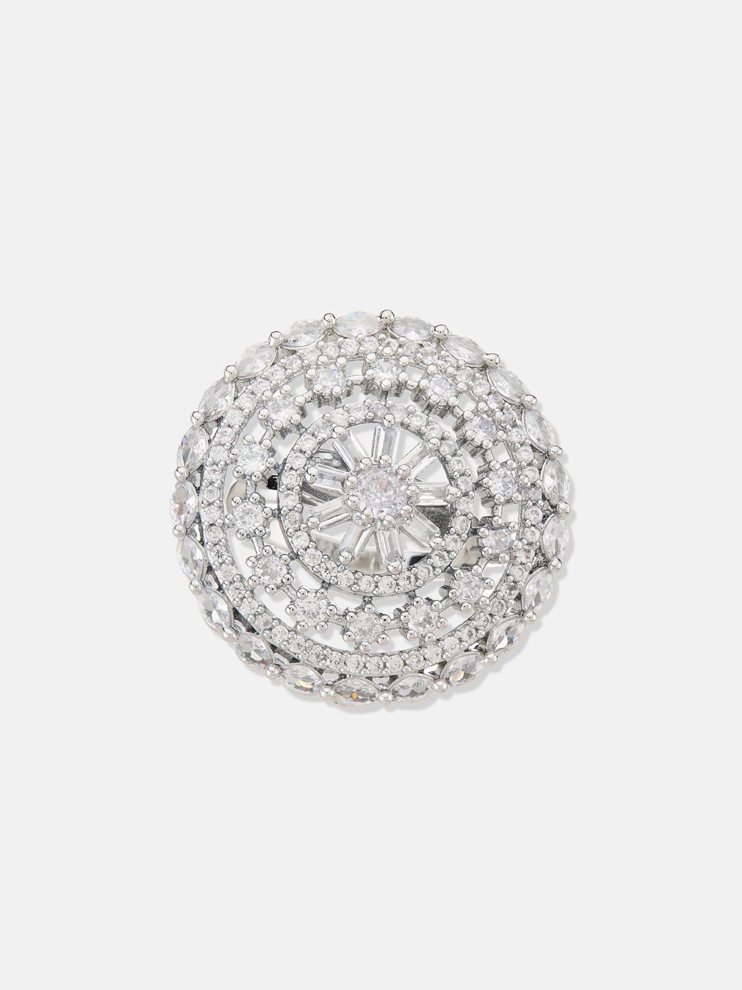 ATIBELLE Women Set of 3 Silver-Plated CZ-Studded Finger Rings