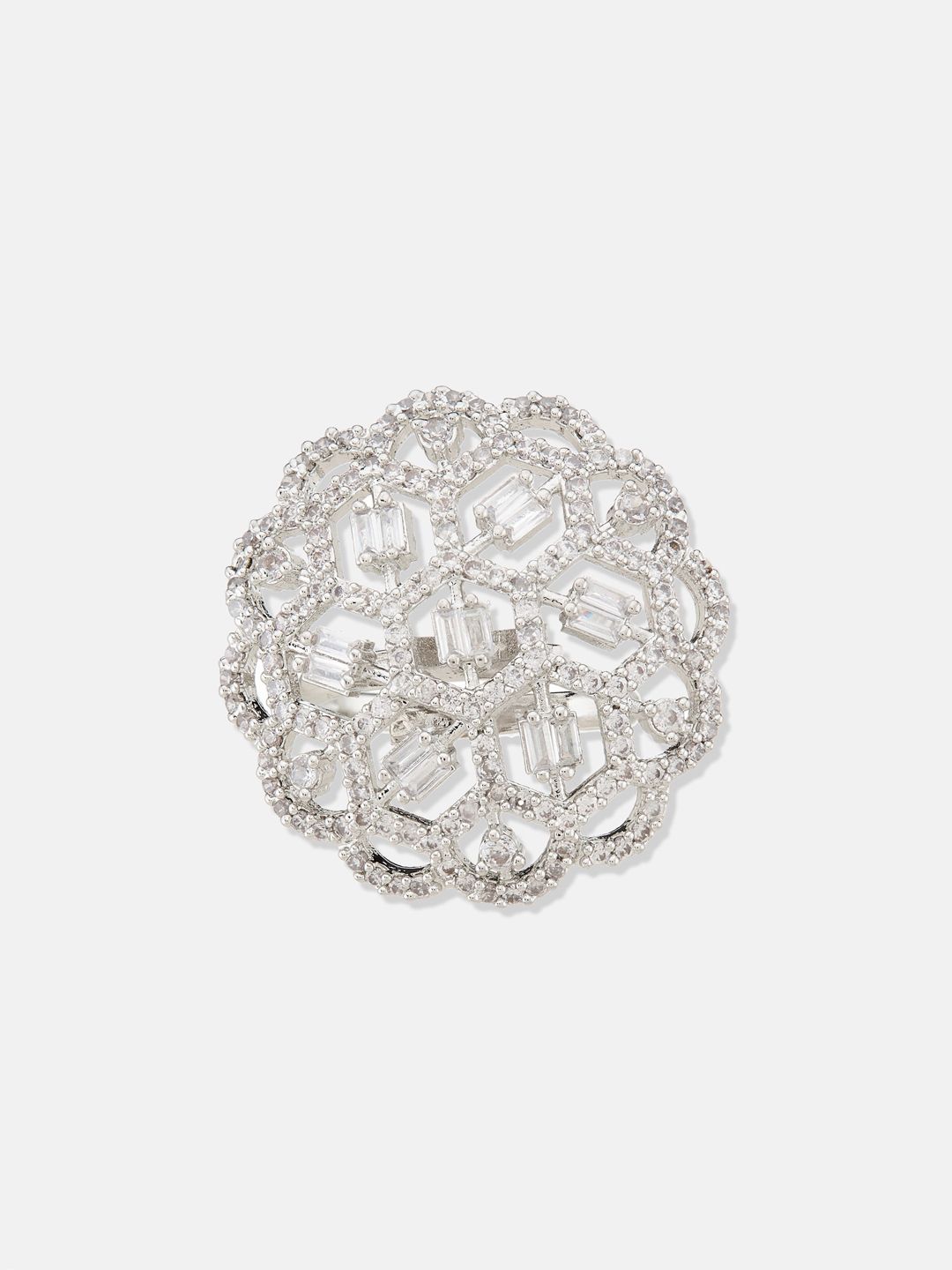 ATIBELLE Women Set of 3 Silver-Plated CZ-Studded Finger Rings
