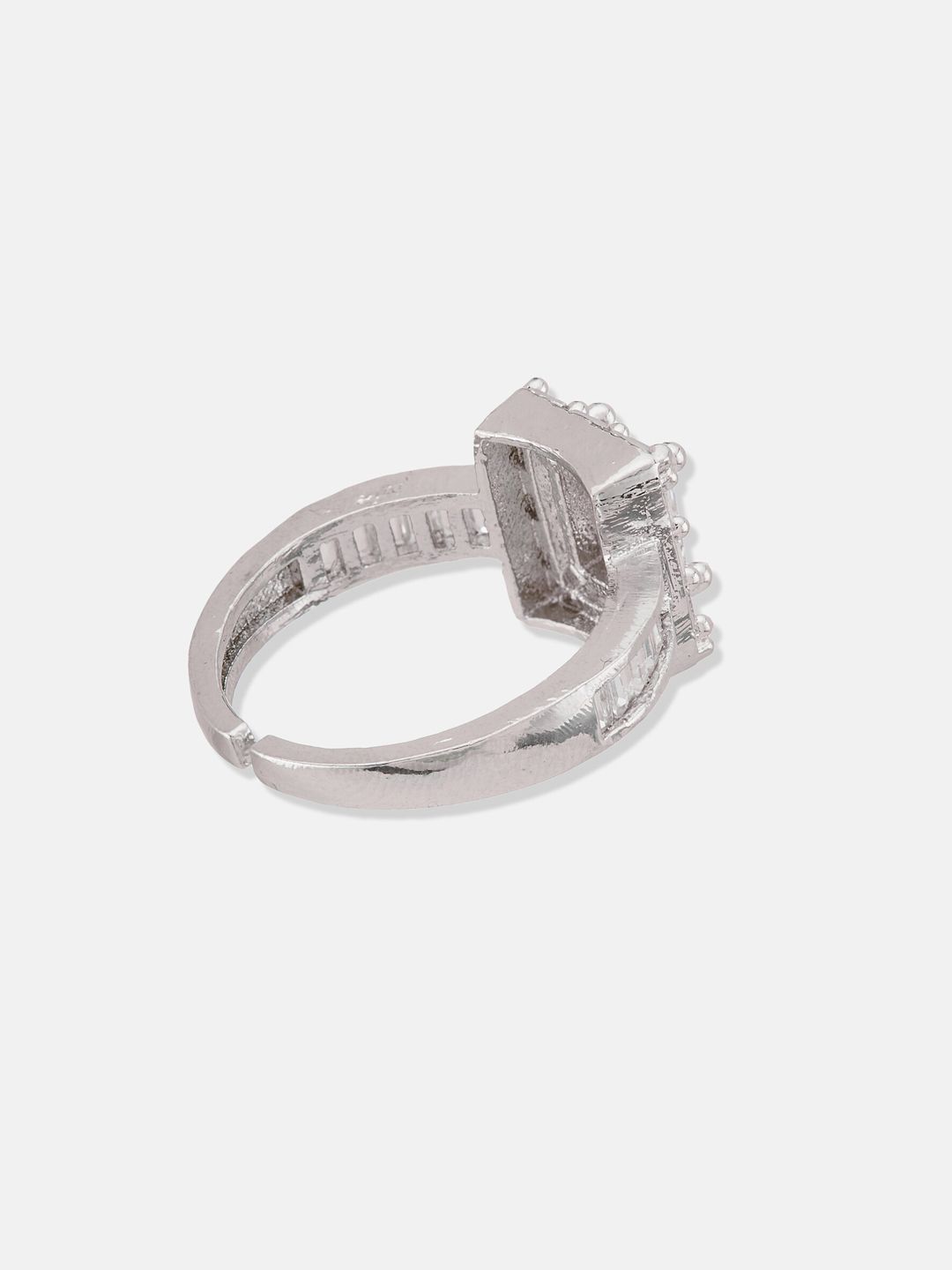 ATIBELLE Women Set of 2 Silver-Plated CZ-Studded Finger Rings