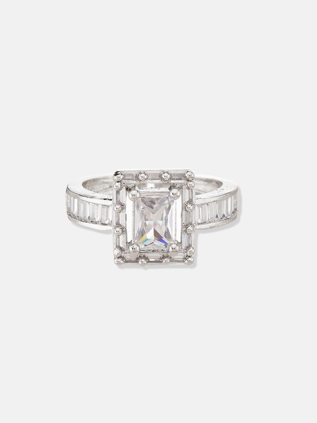 ATIBELLE Women Set of 2 Silver-Plated CZ-Studded Finger Rings