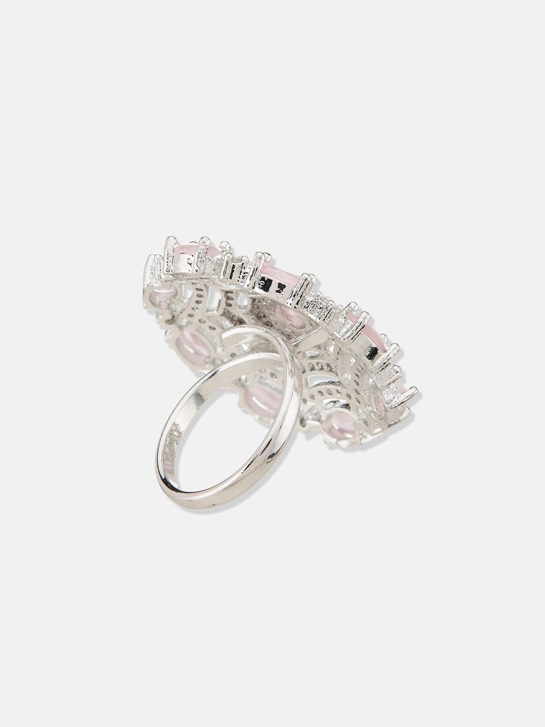 ATIBELLE Women Set Of 2 Silver Plated CZ Studded Rings