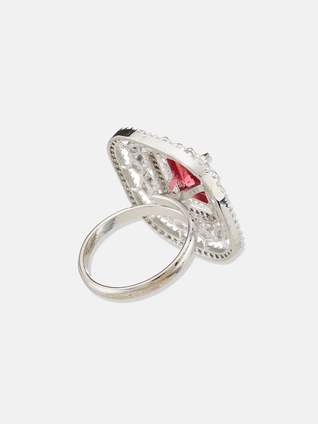 ATIBELLE Women Set Of 2 Silver Plated CZ Studded Rings