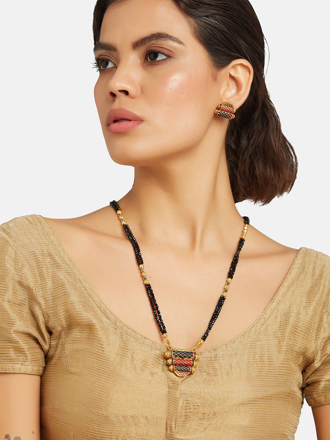 ATIBELLE Gold-Plated Artificial Stones and Beads Mangalsutra